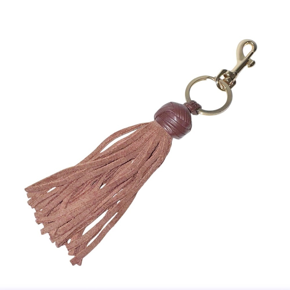 Brown Leather Tassel Keychain Gold Hardware Bag Charm